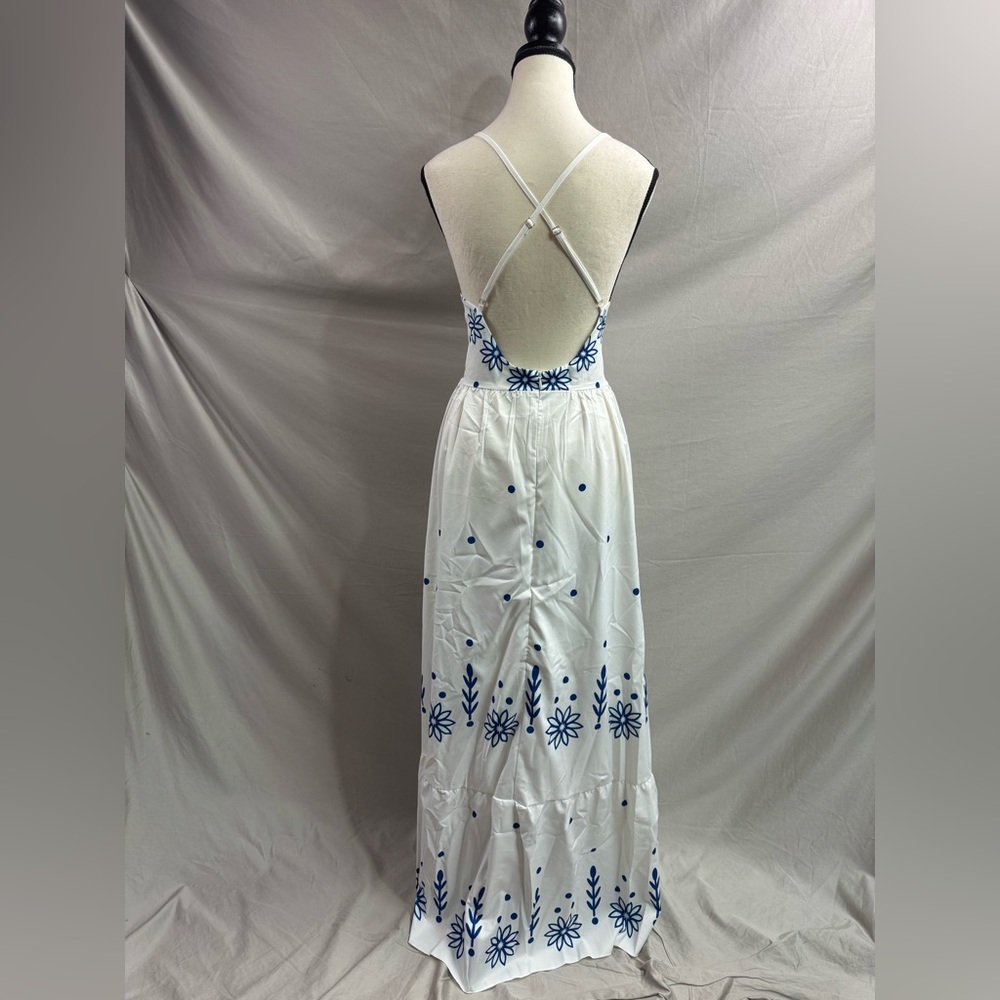 Boho Floral Print Low Cut Maxi Dress White - Picture 7 of 7